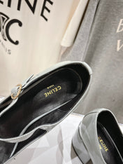 MEDIUM - HEEL MARY JANE SHOES IN SMOKE GREY GLOSSY CALFSKIN