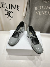 MEDIUM - HEEL MARY JANE SHOES IN SMOKE GREY GLOSSY CALFSKIN