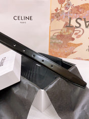 CELINE 25S BELT 25MM REVERSIBLE TRIOMPHE IN WHITE BLACK CALFSKIN 565543