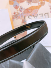 CELINE 25S TRIOMPHE BELT 25MM IN BLACK GLOSSY CALFSKIN GOLD HARDWARE 570968