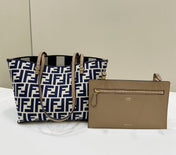 FENDI ROLL 22 TOTE BAG IN MIDNIGHT BLUE MIX WHITE CANVAS