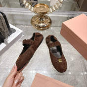 MIUMIU 26S MARY JANE FLATS IN DARK BROWN SUEDE ELASTIC STRAP