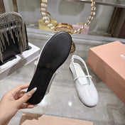 MIUMIU 26S MARY JANE FLATS IN WHITE CALFSKIN
