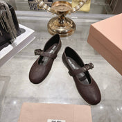MIUMIU 26S MARY JANE FLATS IN DARK BROWN LAMBSKIN