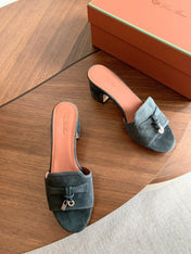 LP 26S SUMMER MULE HEELS 60MM IN DARK GREY SUEDE GOLD HARDWARE