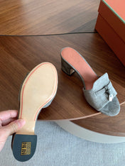 LP 26S SUMMER MULE HEELS 60MM IN GREY SUEDE GOLD HARDWARE