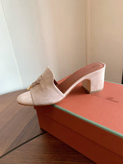 LP 26S SUMMER MULE HEELS 60MM IN LIGHT BEIGE SUEDE GOLD HARDWARE