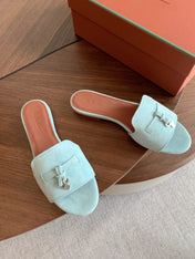 LP 26S SUMMER CHARMS SLIDES IN MINT BLUE SUEDE SILVER HARDWARE