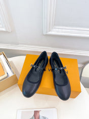 LV WOMEN ROMY FLAT BALLERINA IN BLACK METALLIC LAMBSKIN