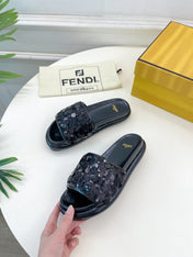 FENDI THICK SOLE 3 CM SEQUIN SLIPPER BLACK