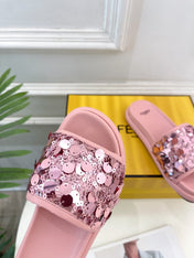 FENDI THICK SOLE 3 CM SEQUIN SLIPPER ROUGH PINK