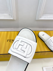 FENDI LOGO SLIDES IN WHITE CALFSKIN