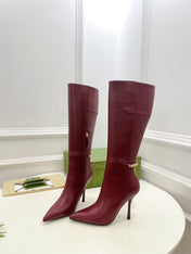 SIGNORIA KNEE BOOTS 10.5CM IN BURGUNDY RED CALFSKIN