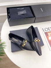 FLAT LOAFERS WITH GOLD CHAIN IN BLACK SMOOTH CALFSKIN