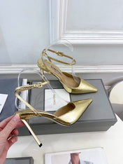 HIGH SLINGBACKS 10 CM IN GOLD SNAKE-PATTERN CALFSKIN