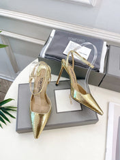 HIGH SLINGBACKS 10 CM IN GOLD SNAKE-PATTERN CALFSKIN
