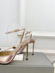 HIGH SLINGBACKS 10 CM IN LIGHT PINK SNAKE-PATTERN CALFSKIN