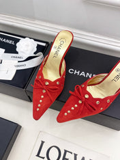 HIGH 65 MM MULE IN CHERRY RED SUEDE