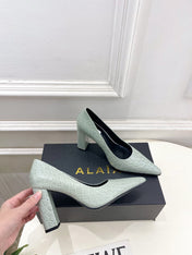 ALAIA 26S HIGH HEELS 95 MM IN SAGE GREEN CROCODILE-EMBOSSED CALFSKIN