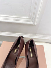 MIUMIU 26S POINTED TOE HIGH HEELS 85MM IN CHOCOLATE BROWN CALFSKIN