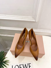 MIUMIU 26S POINTED TOE HIGH HEELS 85MM IN BROWN COGNAC CALFSKIN