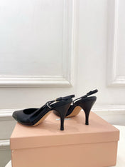 MIUMIU 26S SLINGBACK PUMPS 85MM IN BLACK CALFSKIN