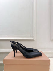 MIUMIU 26S SLINGBACK PUMPS 85MM IN BLACK CALFSKIN