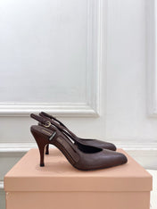 MIUMIU 26S SLINGBACK PUMPS 85MM IN CHOCOLATE BROWN CALFSKIN