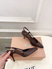 MIUMIU 26S SLINGBACK PUMPS 85MM IN CHOCOLATE BROWN CALFSKIN