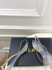 ALAIA 26S POINTED-TOE THONG SANDALS IN GOLD AND TRANSPARENT PVC