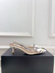 ALAIA 26S MULE HEELS 55 MM IN WHITE LAMBSKIN AND TRANSPARENT PVC