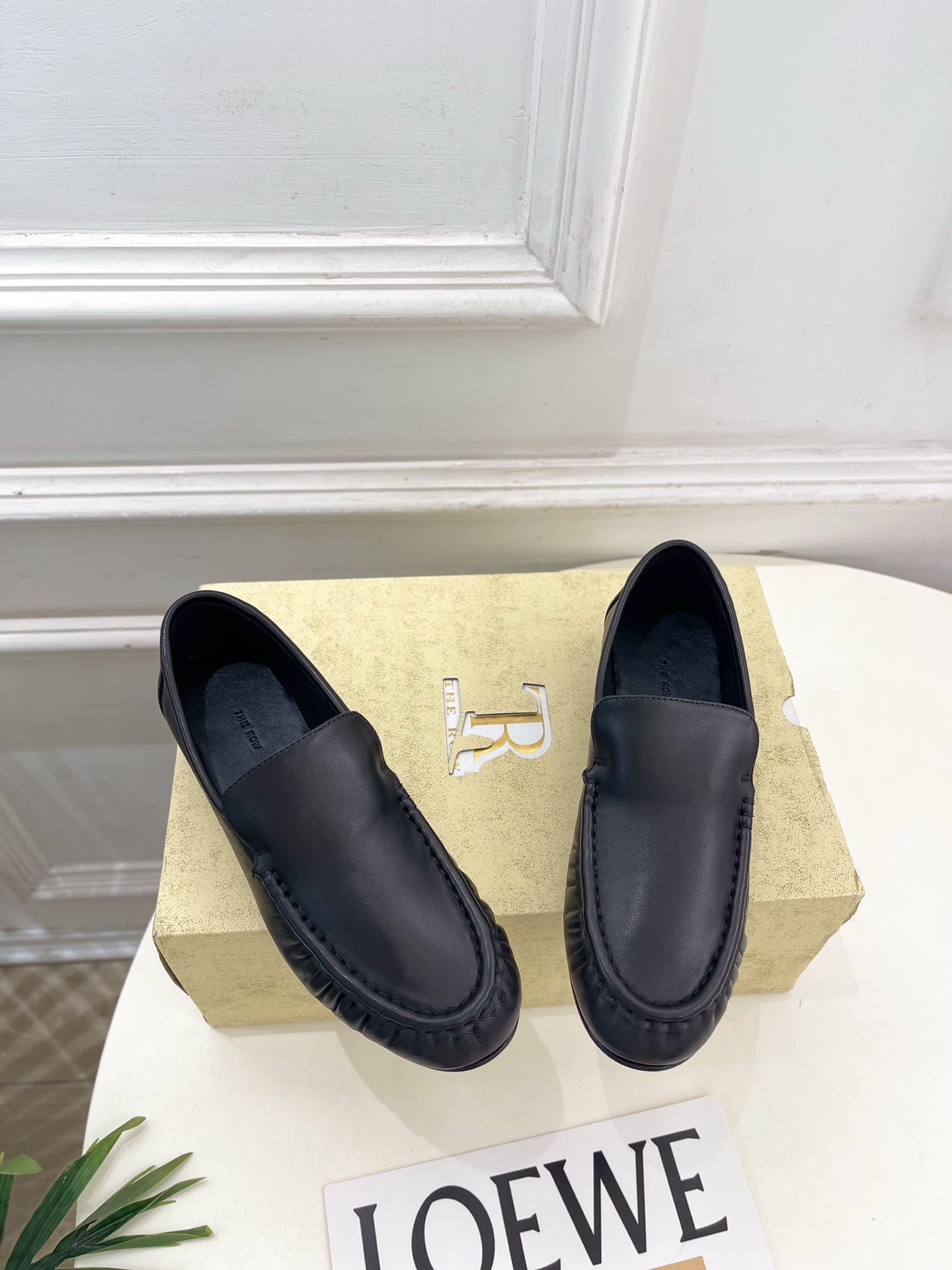 THE ROW 26S MOCCASIN LOAFERS 20MM IN BLACK CALFSKIN