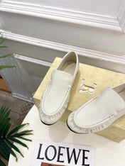 THE ROW 26S MOCCASIN LOAFERS 20MM IN IVORY WHITE CALFSKIN