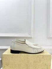 THE ROW 26S MOCCASIN LOAFERS 20MM IN IVORY WHITE CALFSKIN