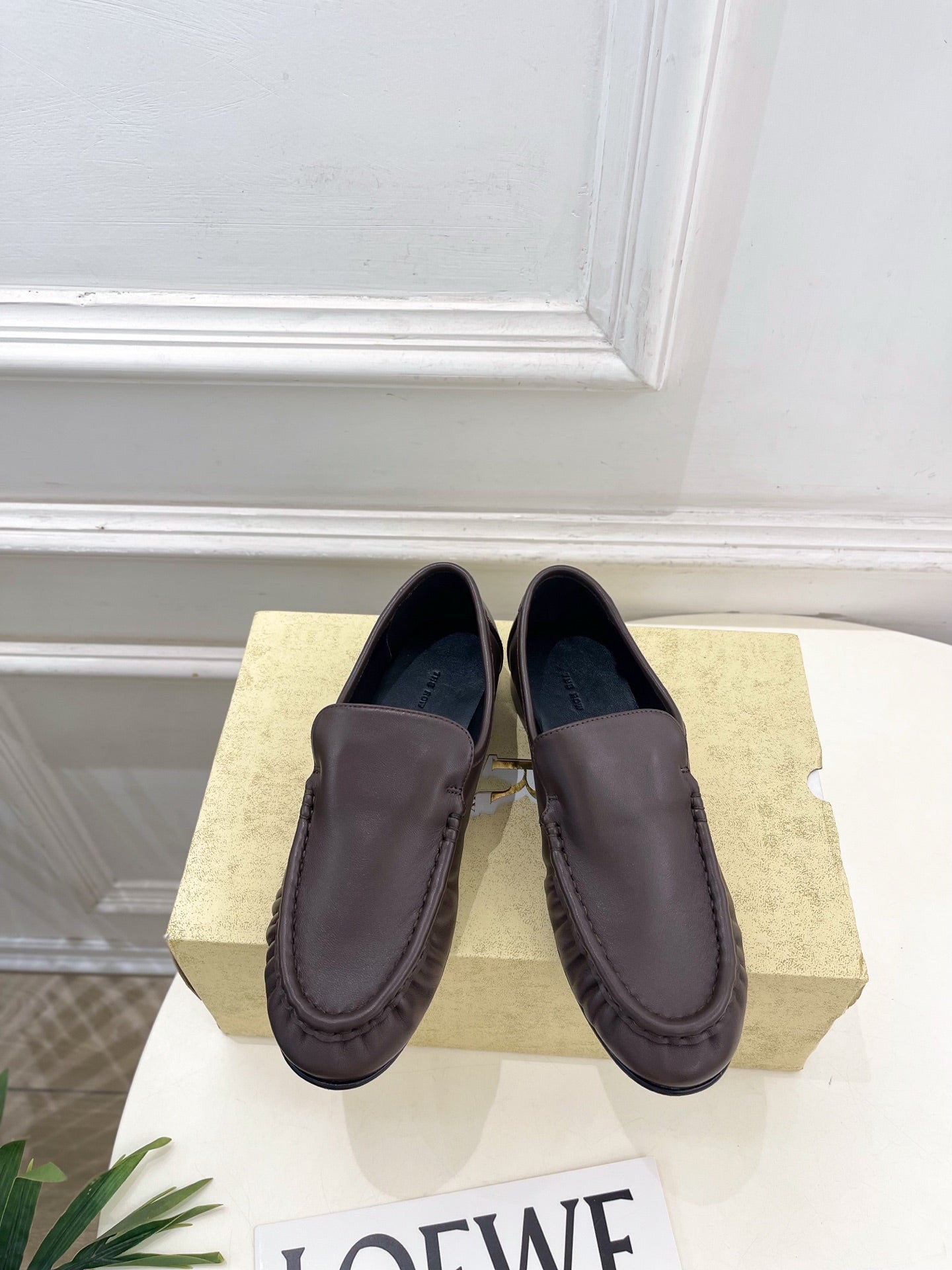 THE ROW 26S MOCCASIN LOAFERS 20MM IN BROWN CALFSKIN