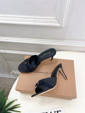 GIANVITO ROSSI 26S HIGH-HEEL SANDALS 80 MM IN BLACK WOVEN FABRIC