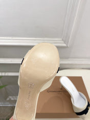 GIANVITO ROSSI 26S HIGH-HEEL SANDALS 80 MM IN CREAM WHITE WOVEN FABRIC
