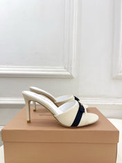 GIANVITO ROSSI 26S HIGH-HEEL SANDALS 80 MM IN CREAM WHITE WOVEN FABRIC