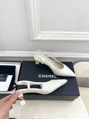 CHANEL 26S POINTED TOE HIGH HEELS 55 MM IN WHITE PATENT LAMBSKIN