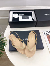 CHANEL 26S THONG SLINGBACK SANDALS IN BEIGE LAMBSKIN