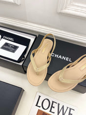 CHANEL 26S THONG SLINGBACK SANDALS IN BEIGE LAMBSKIN