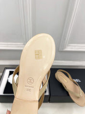 CHANEL 26S THONG SLINGBACK SANDALS IN BEIGE LAMBSKIN
