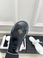CHANEL 26S THONG SANDALS IN WHITE LAMBSKIN WITH PEARL EMBELLISHMENTS
