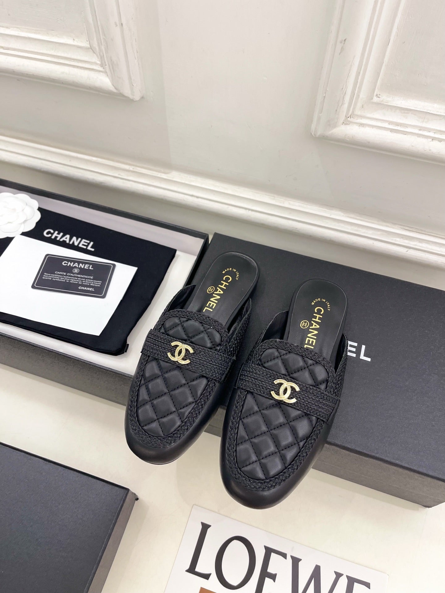 CHANEL 26S MULES IN BLACK LAMBSKIN FABRIC