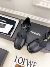 CHANEL 26S T STRAP MARY JANES IN BLACK PATENT AND LAMBSKIN
