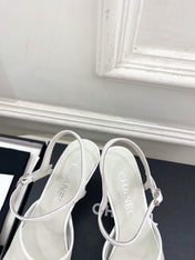 CHANEL 26S HIGH HEEL SLINGBACK SANDALS 70 MM IN WHITE MESH