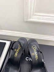 CHANEL 26S POINTED TOE HIGH HEEL SLINGBACK PUMPS 90 MM IN BLACK MESH