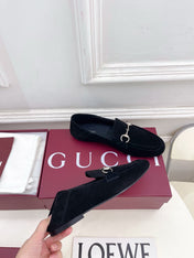 GUCCI 26S LOAFERS MM IN BLACK SUEDE WITH SILVER HARDWARE