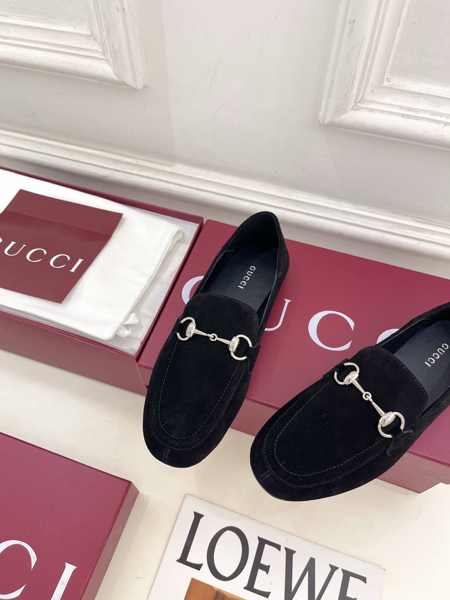 GUCCI 26S LOAFERS MM IN BLACK SUEDE WITH SILVER HARDWARE