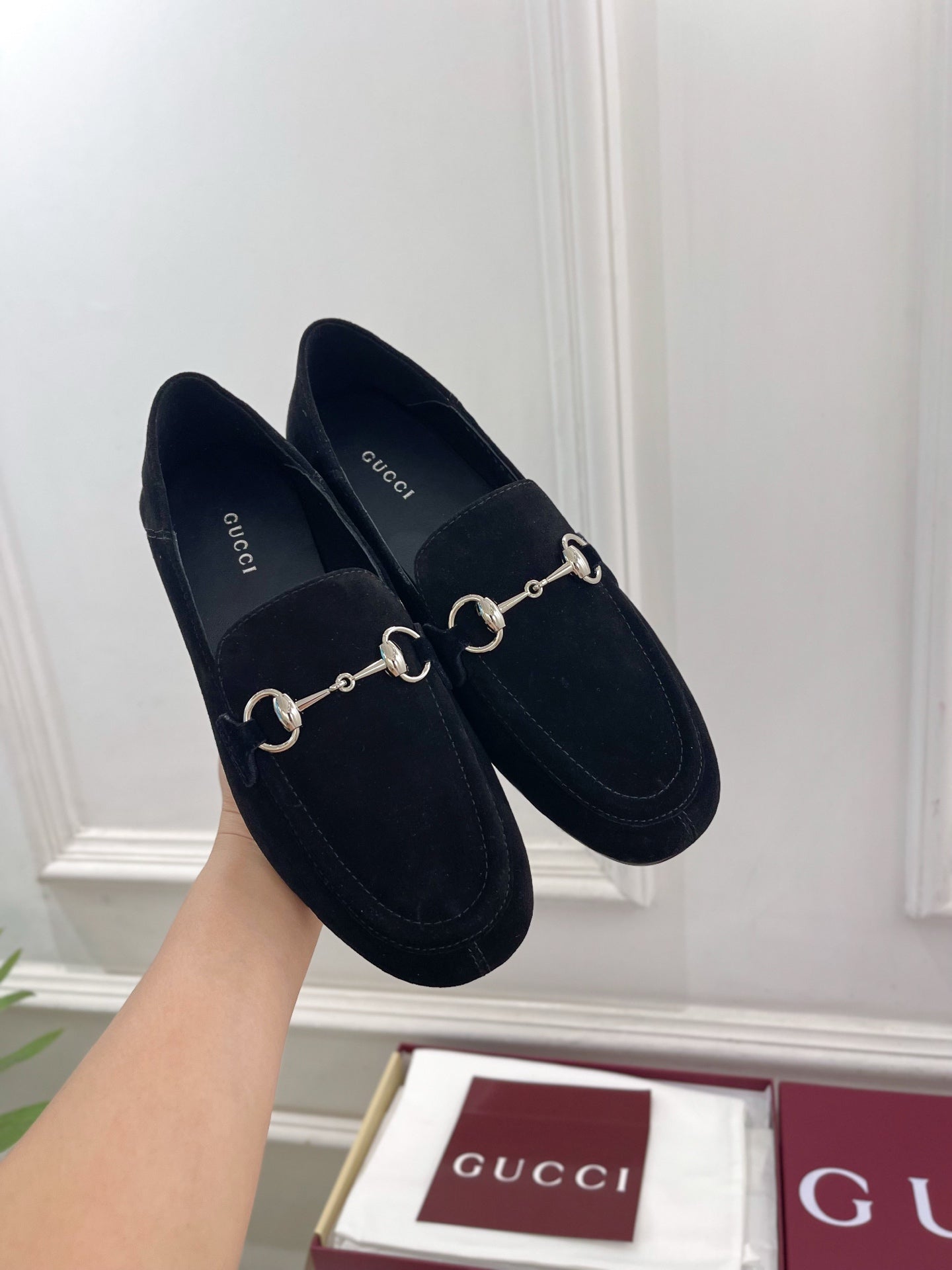 GUCCI 26S LOAFERS MM IN BLACK SUEDE WITH SILVER HARDWARE
